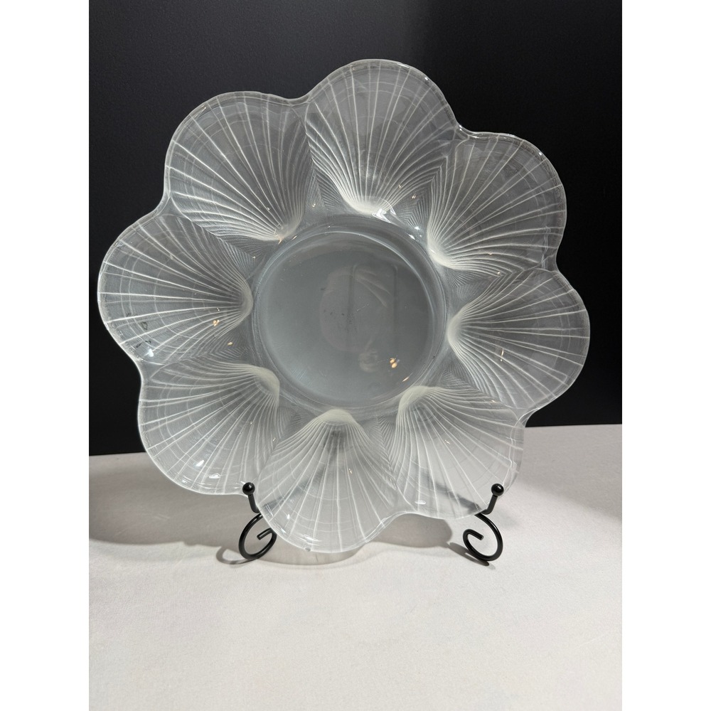 Vintage Hoya Frosted Glass Plate Scalloped Shell Shaped 8 Well Serving Dish